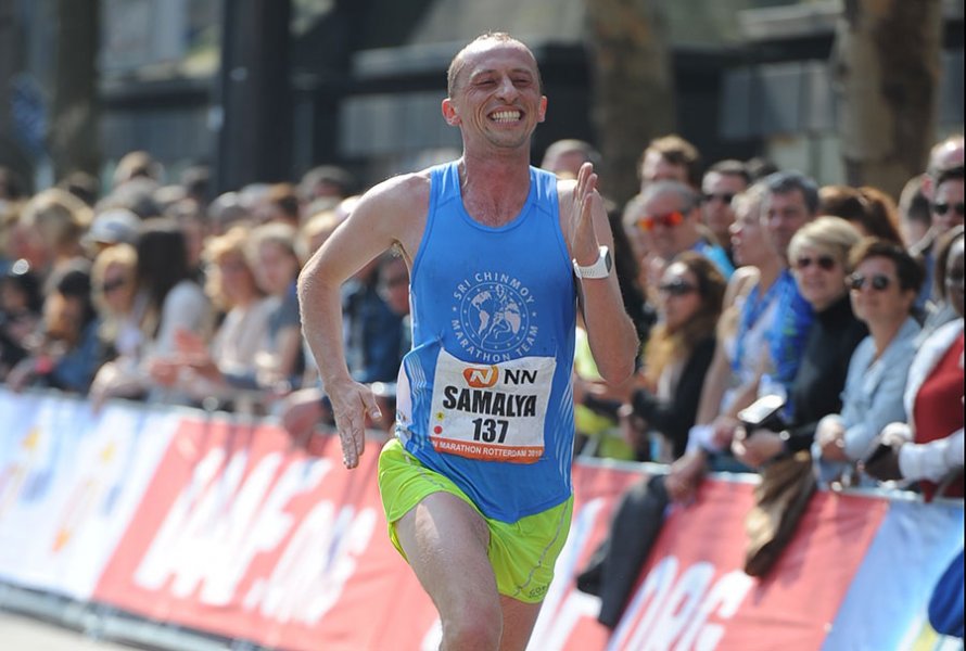 Samalya finishing the marathon